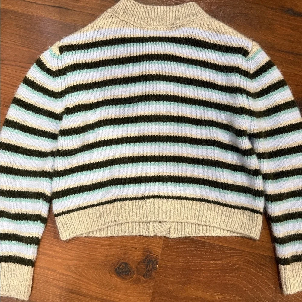 NWOT Zara Big Girls Striped Knit Cardigan Sweater in Gray, Blue & Green 11-12